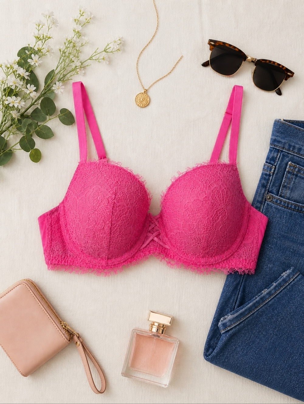 Victorias Secret Dream Angels Lined Demi Pink Lace Corset Lace Up Detail Bra 36C